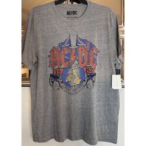 AC/DC Mens XL Lucky Brand 1982 Great Britain Tour Rock Band T-Shirt Gray NWT